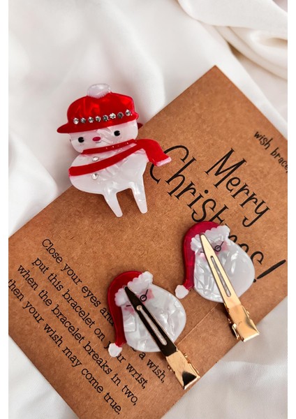 Yılbaşı Desenli Iz Bırakmayan Pens Toka ve Yılbaşı Figürlü Asetat Mandal Toka Seti 3'lü Paket modelleri