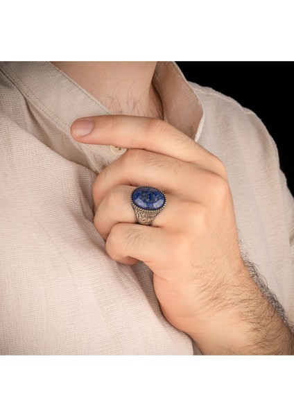 Lapis Lazuli Taşı 925 Ayar Gümüş Erkek Yüzük modelleri