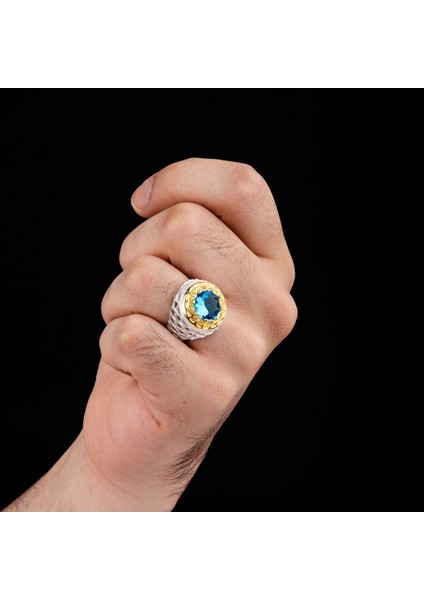 Akuamarin Doğal Taşı 925 Ayar Gümüş Erkek Yüzük fiyatları