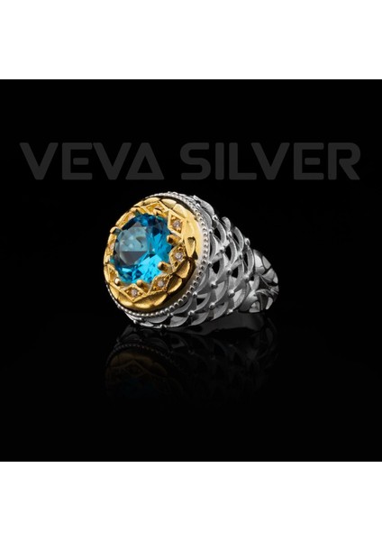 Akuamarin Doğal Taşı 925 Ayar Gümüş Erkek Yüzük modelleri