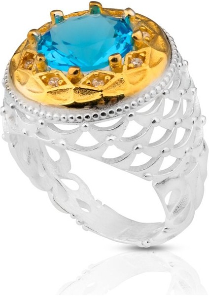 Akuamarin Doğal Taşı 925 Ayar Gümüş Erkek Yüzük fırsatları