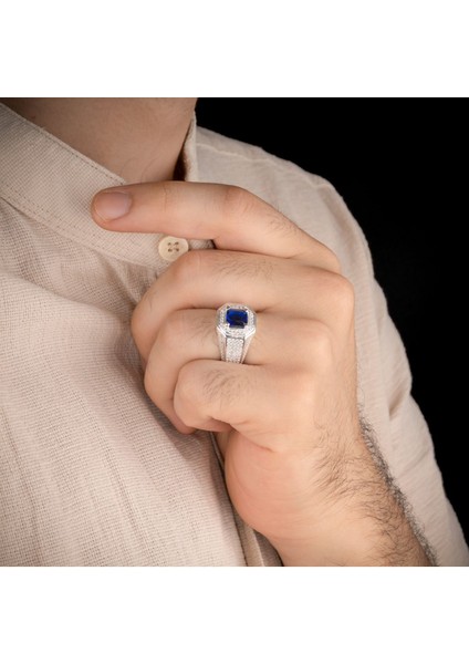 Mavi Zirkon Taşı 925 Ayar Gümüş Erkek Yüzük modelleri