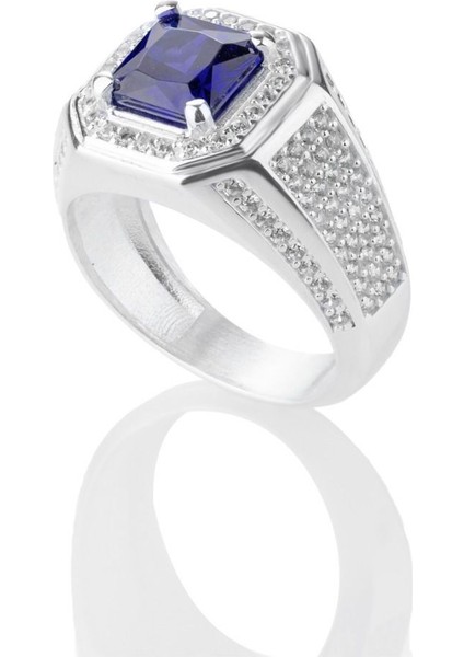 Mavi Zirkon Taşı 925 Ayar Gümüş Erkek Yüzük fırsatları