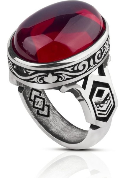 Kırmızı Zirkon Taşı 925 Ayar Gümüş Erkek Yüzük indirimleri