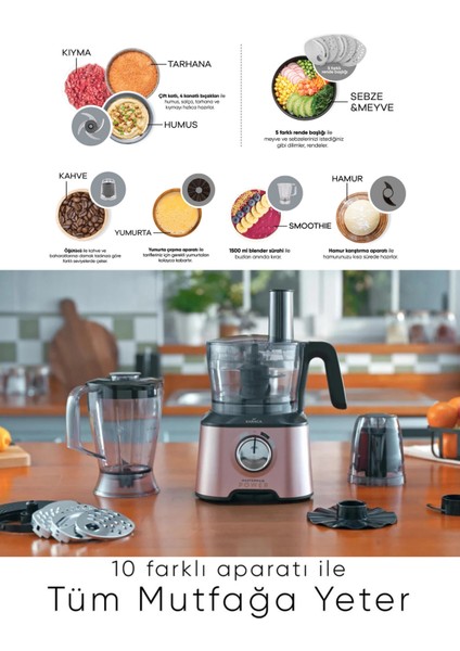 10 In 1 Çok Amaçlı Mutfak Robotu | 2000W Güçlü Motor Performansı | 4 Kanatlı Doğrayıcı | 1,5lt Geniş Hazne + Onerous Mutfak Tartısı Hediye