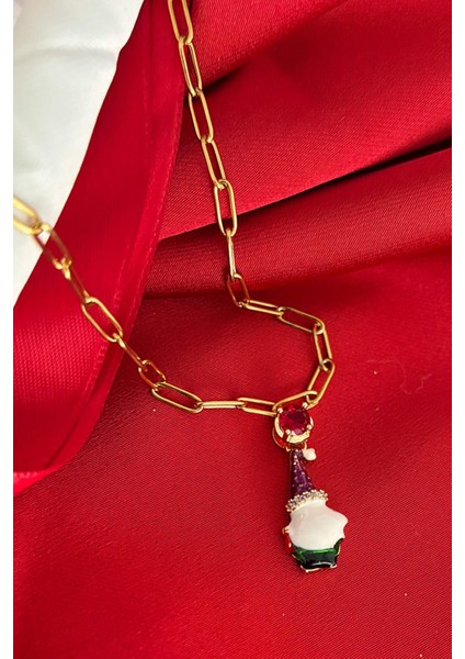 Yılbaşı Elf Figürlü Charm Uçlu Özel Seri Paslanmaz Çelik Hediyelik Kadın Kolye