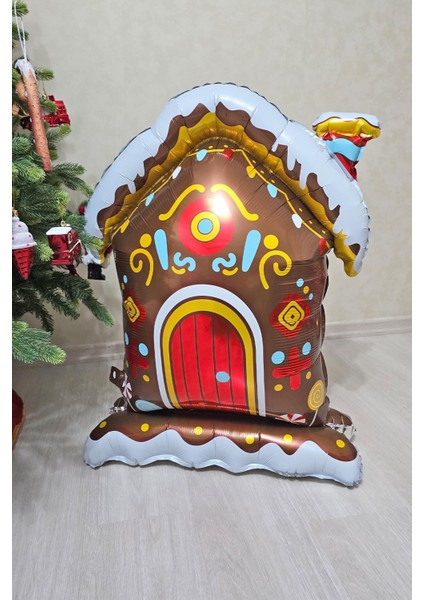 Ayaklı Çikolata Evi Folyo Balon Yılbaşı Balonu 100 cm