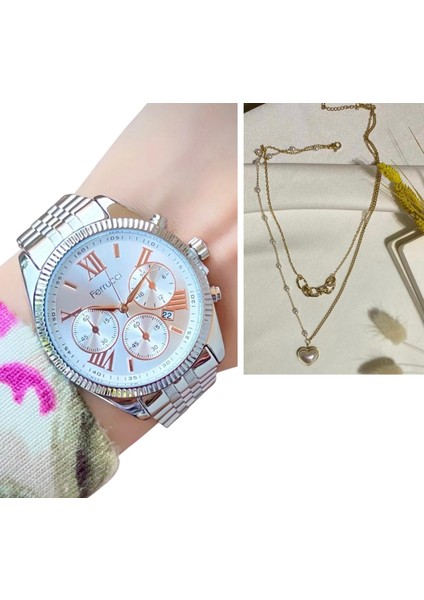 Roma Rakamlı Çelik Kadın Kol SAAT+%100 Çelik Kolye Hediye Seti fiyatları
