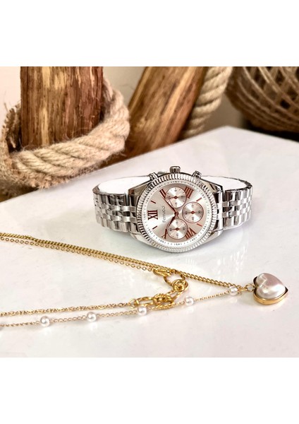 Roma Rakamlı Çelik Kadın Kol SAAT+%100 Çelik Kolye Hediye Seti modelleri