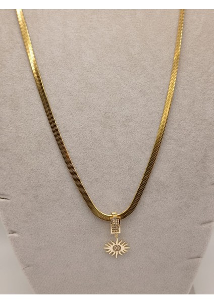 Tılsım Accesories Çelik Kolye+ Zirkon Charm Gold