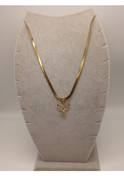 Çelik Kolye+ Zirkon Charm Gold