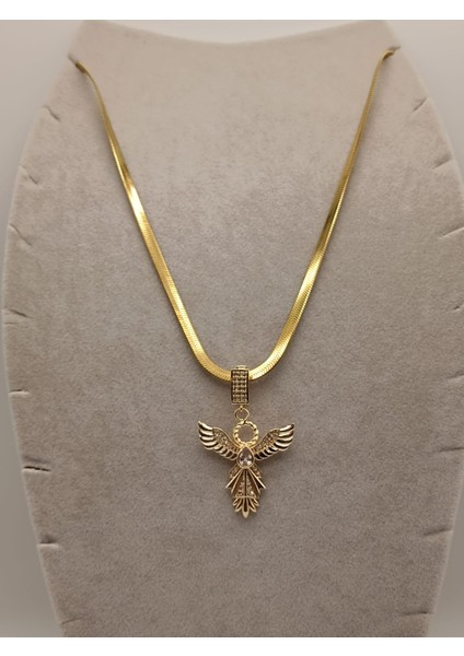 Çelik Kolye+ Zirkon Charm Gold