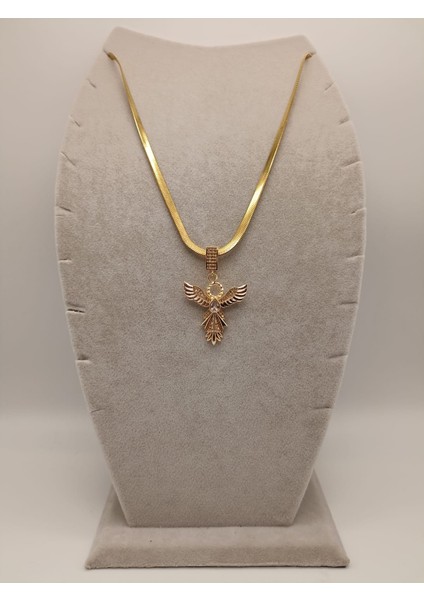 Çelik Kolye+ Zirkon Charm Gold