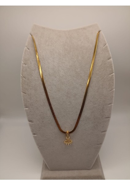 Çelik Kolye+ Zirkon Charm Gold