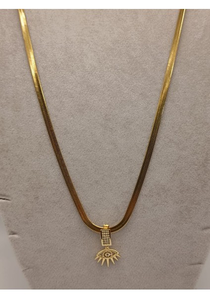 Çelik Kolye+ Zirkon Charm Gold