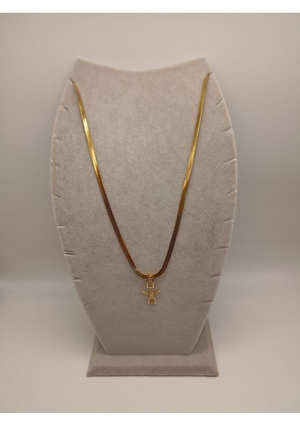 Çelik Kolye+ Zirkon Charm Gold