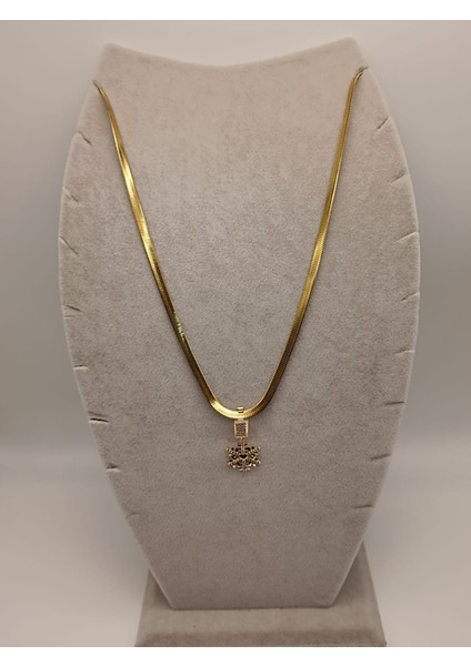 Çelik Kolye+ Zirkon Charm Gold