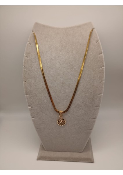 Çelik Kolye+ Zirkon Charm Gold