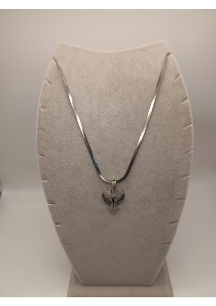 Çelik Kolye+ Zirkon Charm Sılver