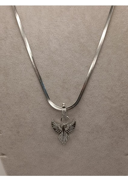 Çelik Kolye+ Zirkon Charm Sılver