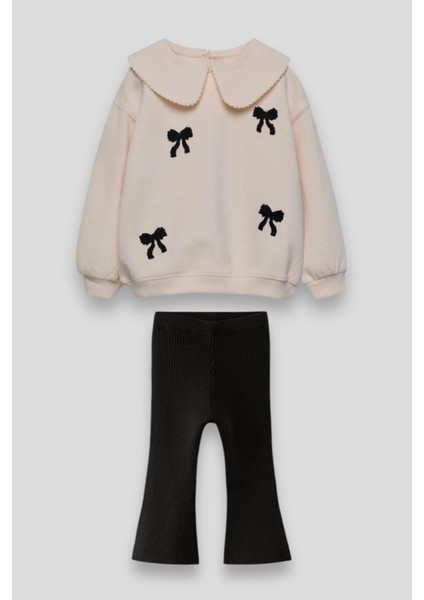 Kurdela Desenli Pamuklu Sweatshirt Tayt Kız Çocuk Alt-Üst Takım