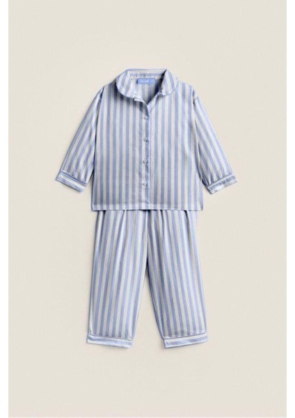 Çizgili Pamuklu Çantalı Pijama Alt-Üst Takım Unisex Çocuk