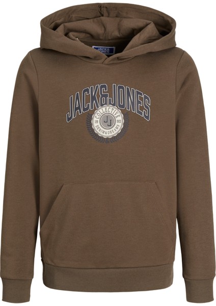 Jack & Jones Çocuk Logo Baskili Kapüsonlu Sweatshirt - Kam