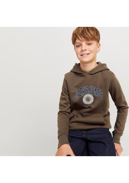 Jack & Jones Çocuk Logo Baskili Kapüsonlu Sweatshirt - Kam