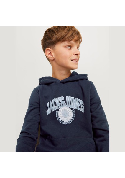 Jack & Jones Çocuk Logo Baskili Kapüsonlu Sweatshirt - Kam