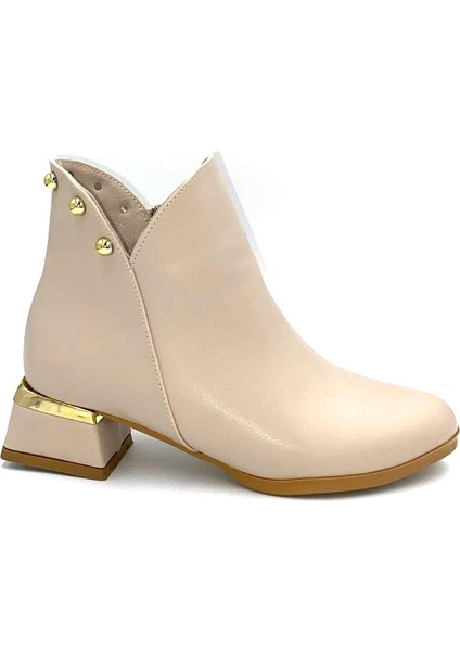 Tenni Trok Detaylı Alçak Topuklu Fermuarlı Kısa Kadın Bot Bej fiyatları