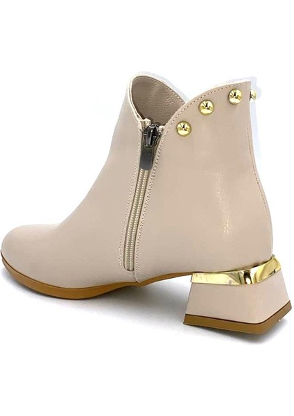 Tenni Trok Detaylı Alçak Topuklu Fermuarlı Kısa Kadın Bot Bej modelleri
