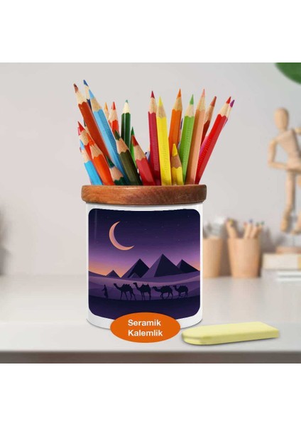 Mısır Piramitleri ve Deve Sürüsü Ahşap Seramik Kalemlik-47887866