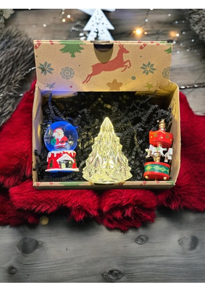 Noel Baba Kar Küresi, Atlı Karınca , Çam Ağacı Mum , Anahtarlıklı Yılbaşı Ayıcık Yılbaşı Seti 3