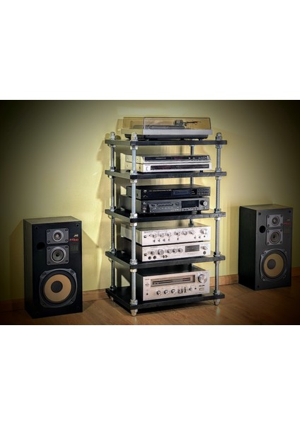 Ayarlanabilir Raflı Plak ve Pikap Standı - Hifi Stereo Kabin - Şık ve Işlevsel Ses Sistemi Rafı-1