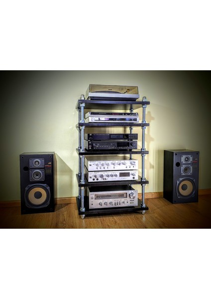 Ayarlanabilir Raflı Plak ve Pikap Standı - Hifi Stereo Kabin - Şık ve Işlevsel Ses Sistemi Rafı-1