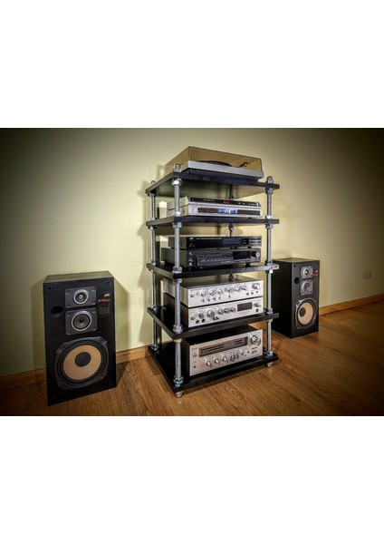 Ayarlanabilir Raflı Plak ve Pikap Standı - Hifi Stereo Kabin - Şık ve Işlevsel Ses Sistemi Rafı-1