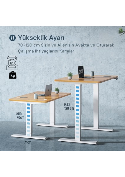 Elektrikli Yüksekliği Ayarlanabilir Masa Ayağı Çift Motorlu, 2 Aşamalı, Beyaz Tablasız