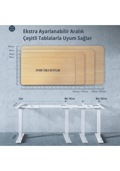 Elektrikli Yüksekliği Ayarlanabilir Masa Ayağı Çift Motorlu, 2 Aşamalı, Beyaz Tablasız