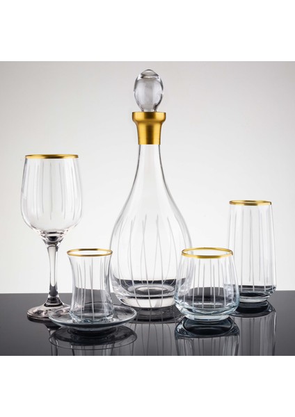 31 Parça 6 Kişilik Çubuk El Dekor Kesme Cam Su Takımı​​​​​​​