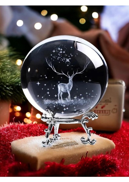 Ren Geyiği Yılbaşı Temalı Metal Ayaklı Kristal Cam Küre ve Lotus Kolye Özel Notlu modelleri
