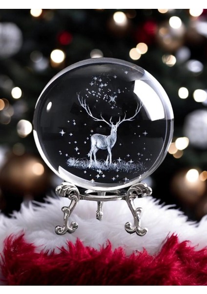 Ren Geyiği Yılbaşı Temalı Metal Ayaklı Kristal Cam Küre ve Lotus Kolye Özel Notlu indirimleri