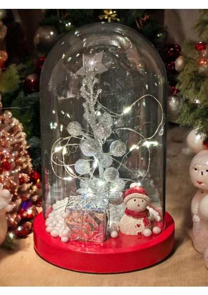 Kardan Adam Noel Temalı Yılbaşı Ağaçlı Süslü Peri LED Işıklı Fanus ve Kartanesi Kolye modelleri