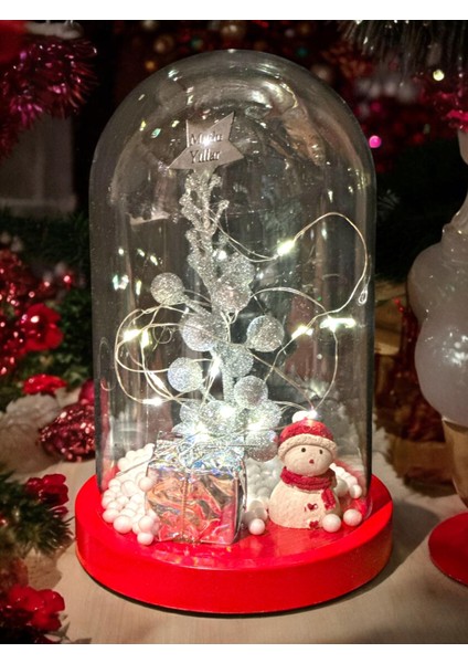 Kardan Adam Noel Temalı Yılbaşı Ağaçlı Süslü Peri LED Işıklı Fanus ve Kartanesi Kolye modelleri