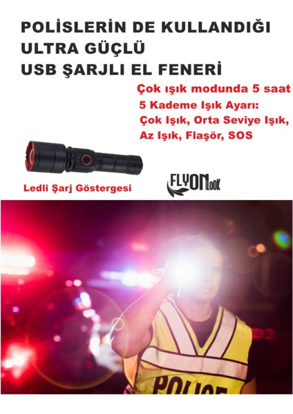 Ultra Güçlü Şarjlı El Feneri 5 Kademeli Güçlü Modda 5 Saat Etkili El Feneri 20W LED Lamba