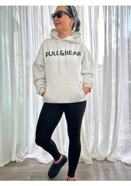 P&b Şardonlu Gri Kapüşonlu Sweatshırt