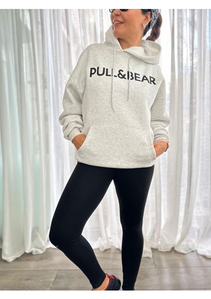 P&b Şardonlu Gri Kapüşonlu Sweatshırt