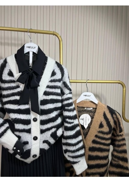 Zebra Desenli Triko Hırka