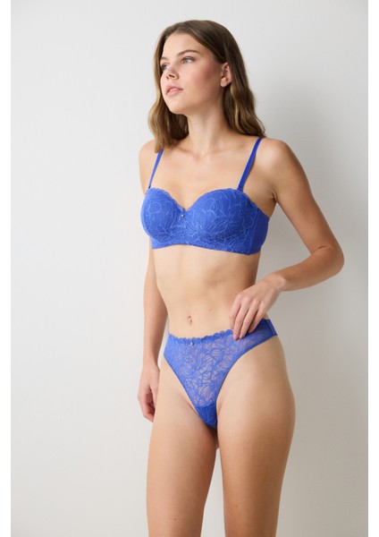 Lotus Lace Dantel Saks Mavisi Sütyen