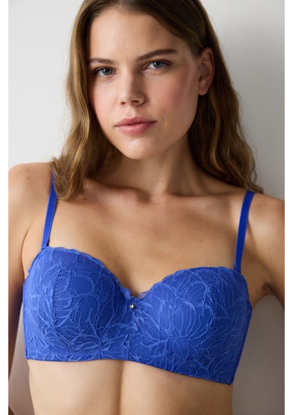 Lotus Lace Dantel Saks Mavisi Sütyen