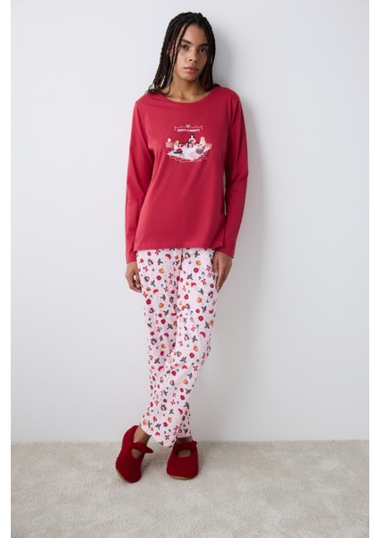 Happy&merry Kırmızı Pantolon Pijama Takımı modelleri